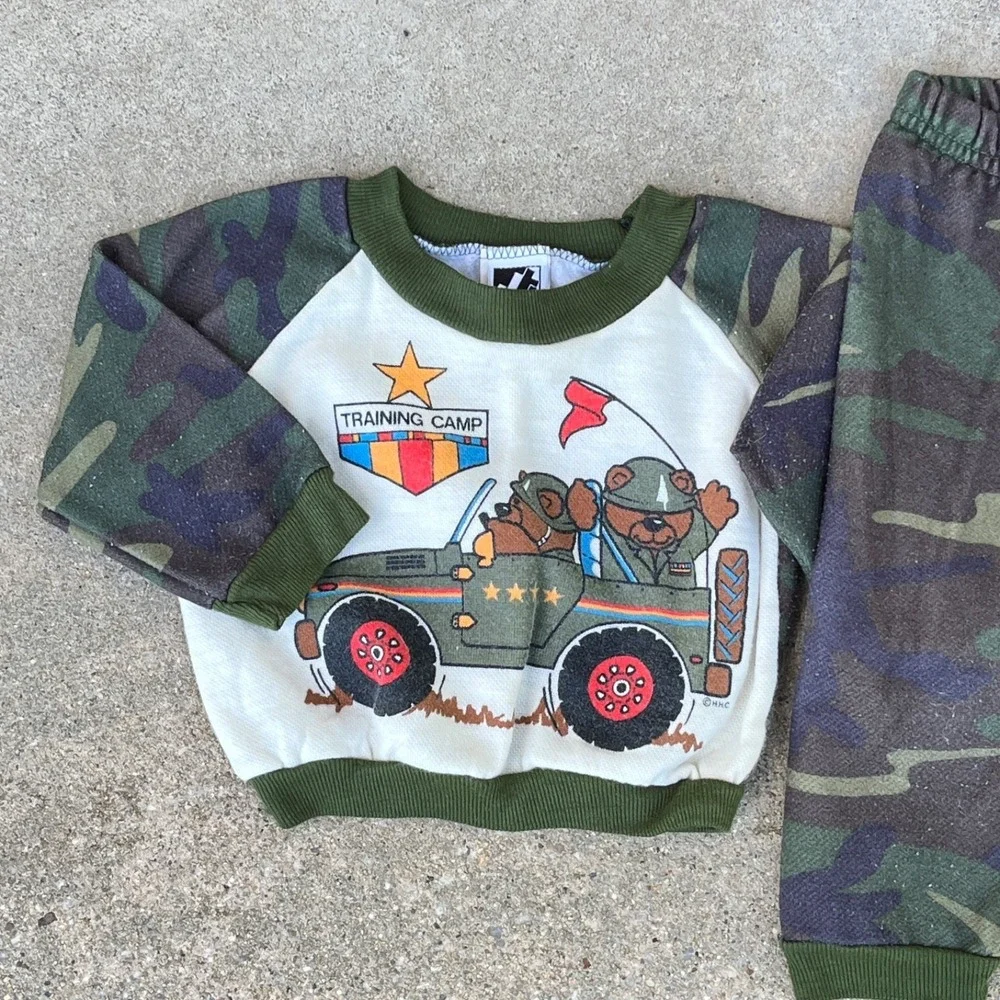Vintage Jog Togs Boys 12M Outfit 2 Piece Set Bear Camo Army‎ Training Camp